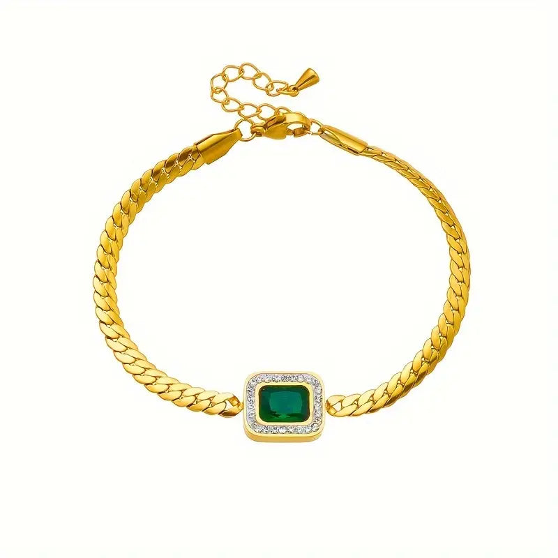 Bracelet doré avec cristal rectangulaire vert - Liriel