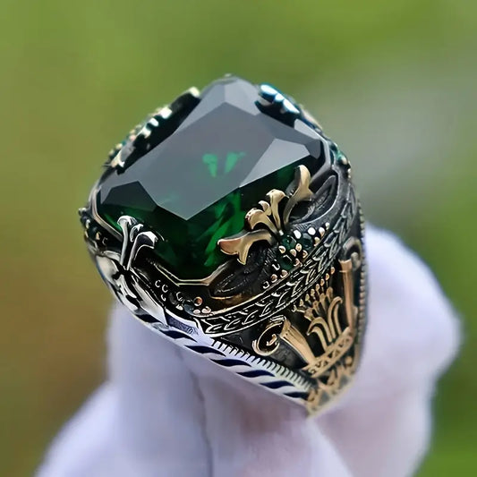 Bague pour homme avec pierre rectangulaire et détails sculptés - Rinaldo