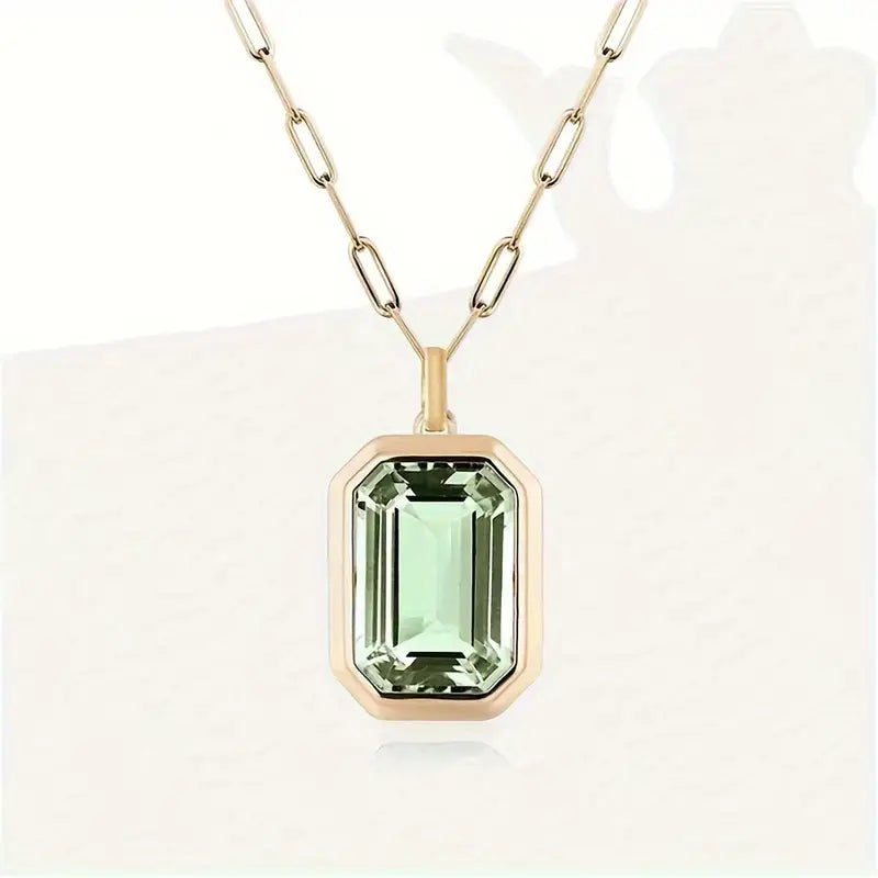 Collier en or avec pendentif rectangulaire et cristal vert clair - Dorelia