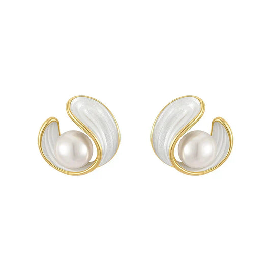 Enamel Collection Boucles D Oreilles Perles Dorées Et Émail Blanc Édition Limitée