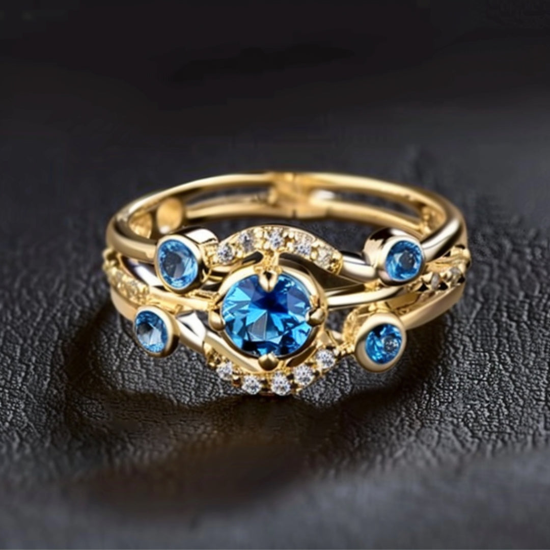 Bague en or à couches de zirconium bleu