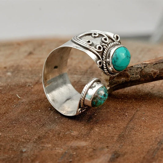 Bague réglable à double turquoise