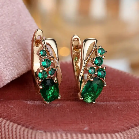 Boucles d'oreilles en or avec pierres ovales vertes - Loredana