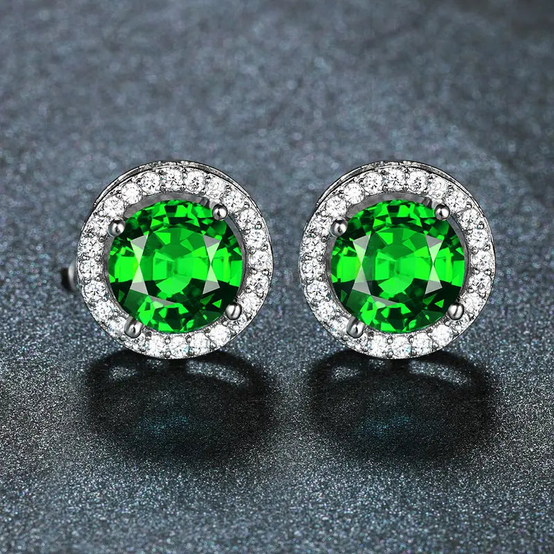 Boucles d'oreilles avec pierre ronde verte et zircon cubique - Violet