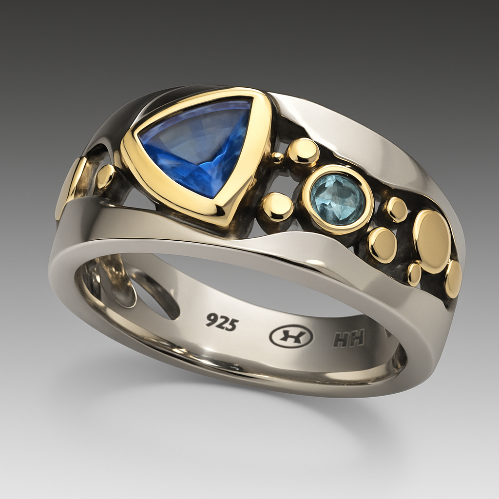 Bague pour homme bicolore avec pierres bleues – Lucien