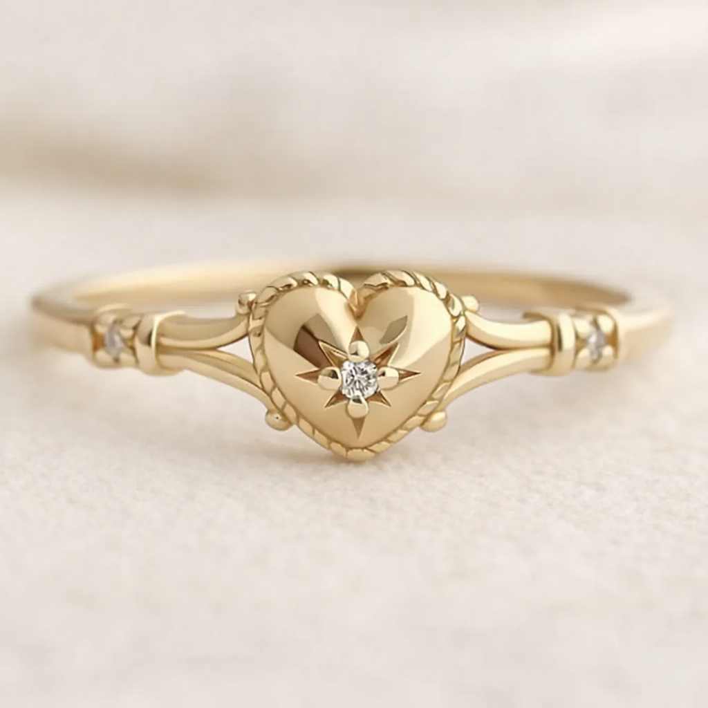 Bague élégante en forme de cœur et d'étoile en or