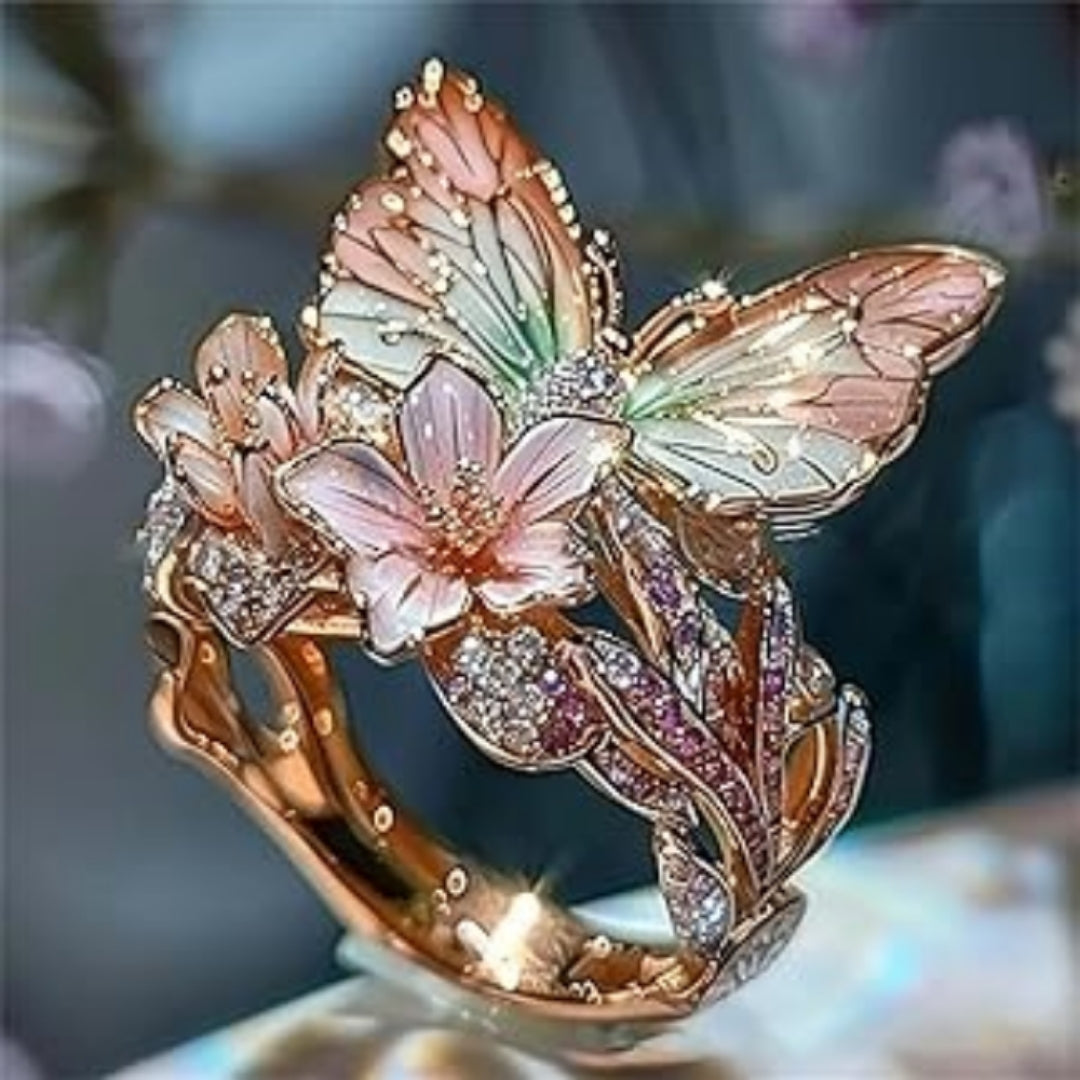 Bague rose papillon lumineuse