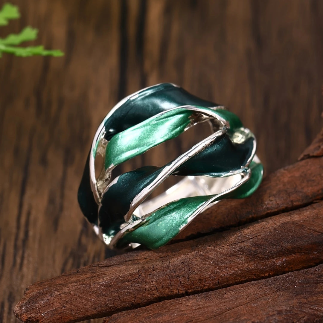 Bague superposée en turquoise peinte à la main