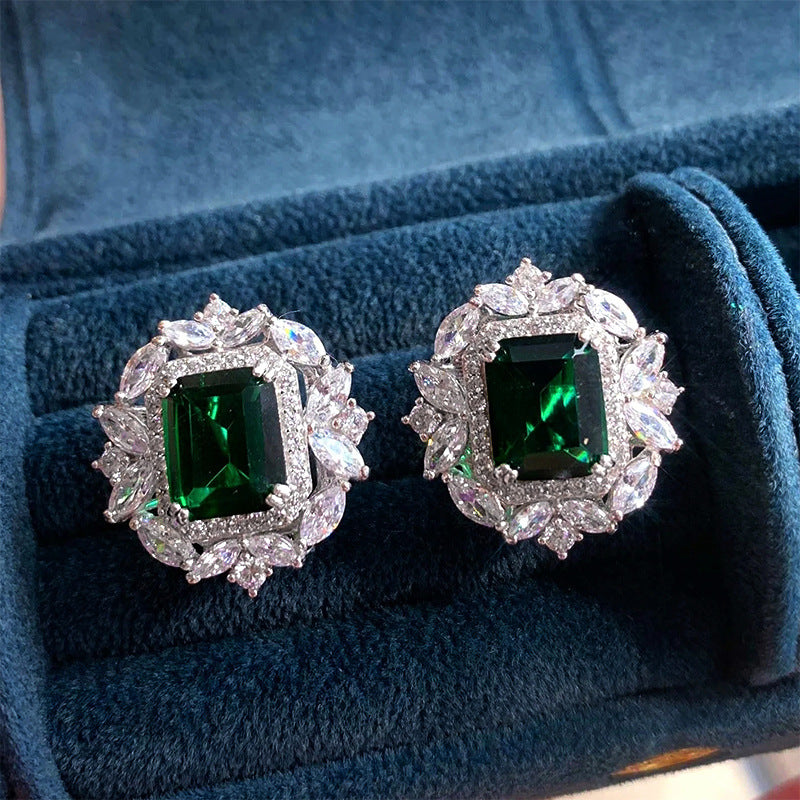 Boucles d'oreilles en argent avec pierre verte rectangulaire - Fiorenza