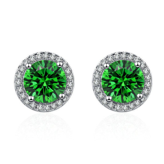 Boucles d'oreilles avec pierre ronde verte et zircon cubique - Violet