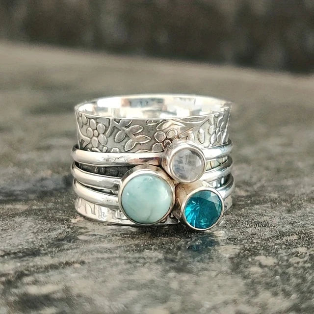 Bague vintage en pierre bleue naturelle