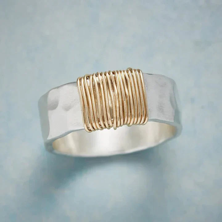 Bague vintage en argent Golden Threads