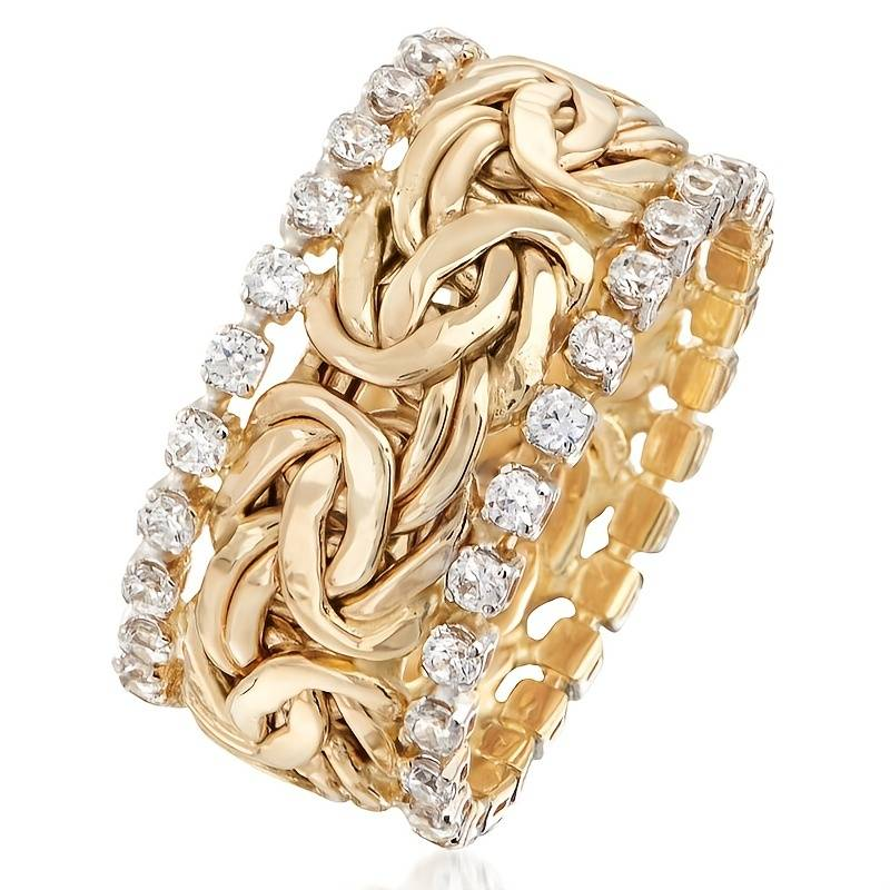 Bague tressée dorée avec zirconia