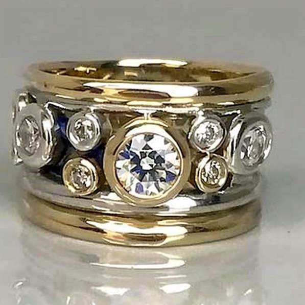 Bague vintage en zircone incrustée et superposée