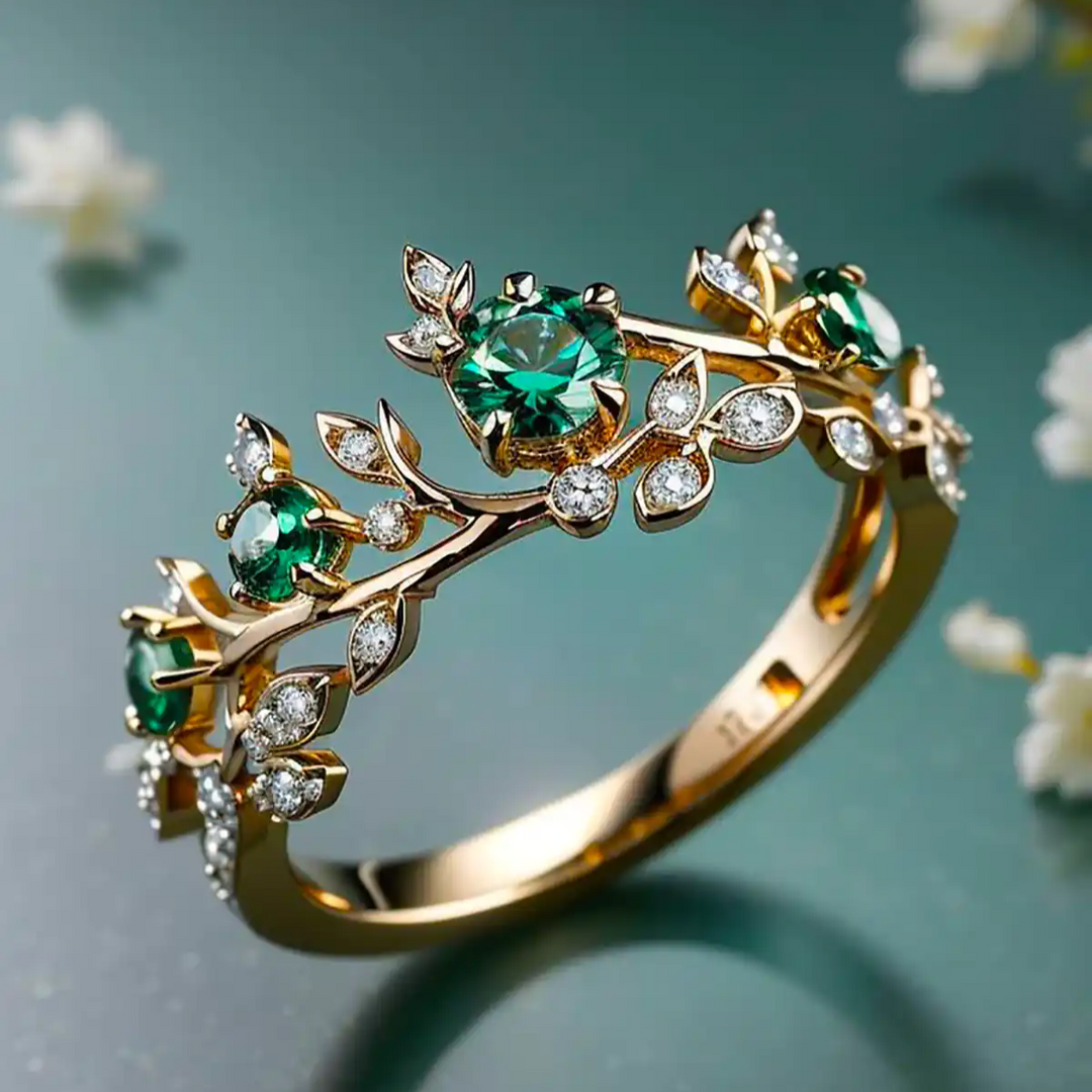Bague en or à zircon exotique vert