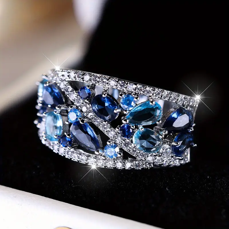 Bague vintage en argent bleu étincelant