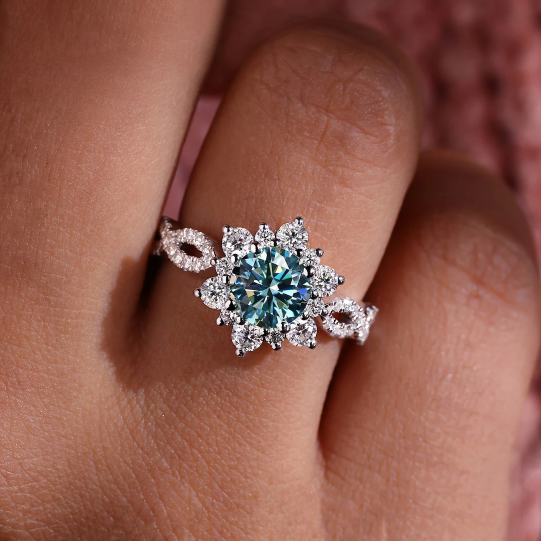 Bague fleur en cristal de Turquoise