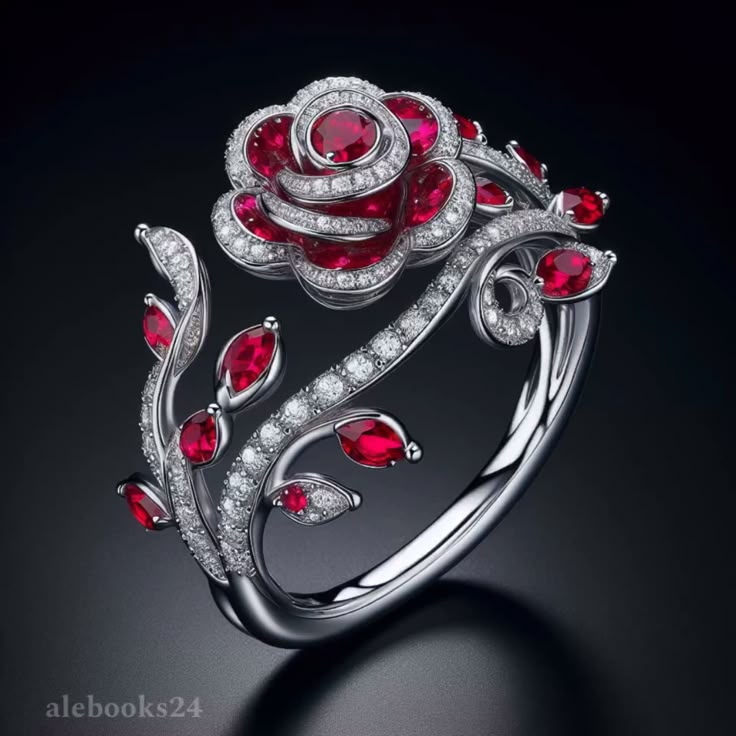 Rose rouge Bague en argent brillant
