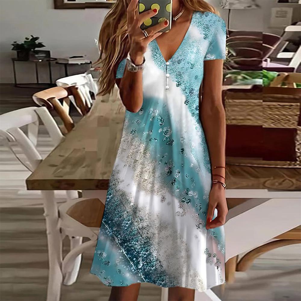 Irina - Mini-robe bleue à manches courtes