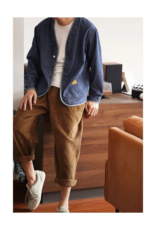 Veste en jean à col en V pour hommes - Milo