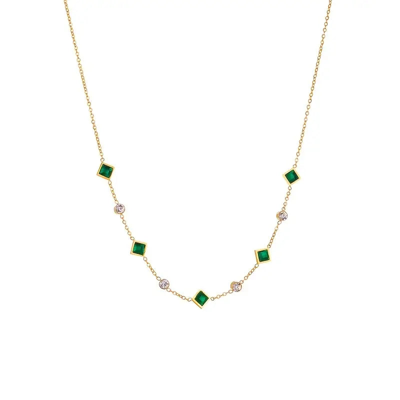 Collier en or avec cristaux verts et zircon cubique - Evelina