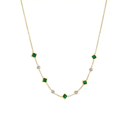 Collier en or avec cristaux verts et zircon cubique - Evelina