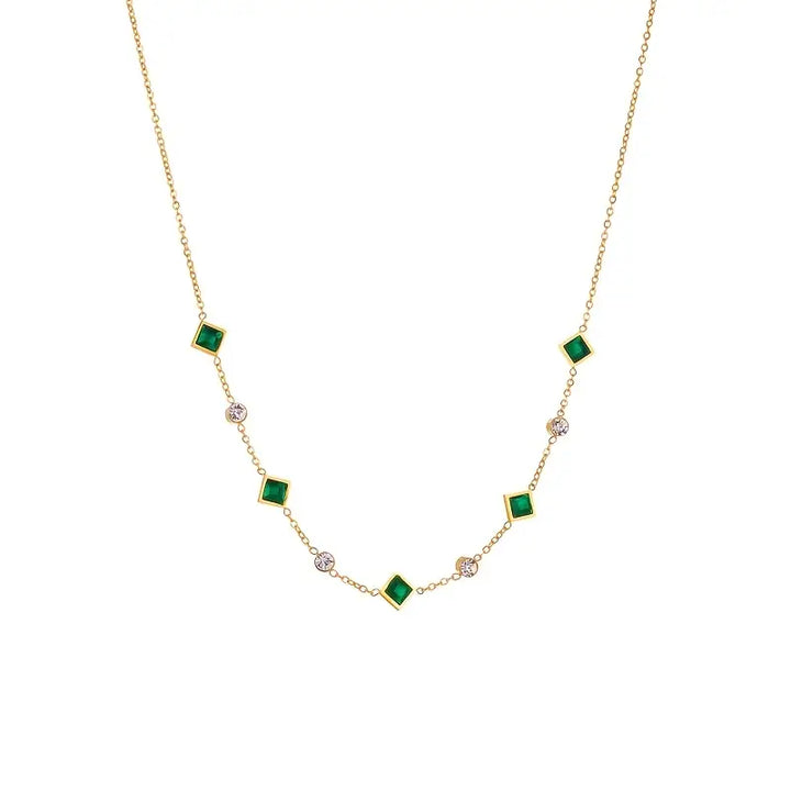 Collier en or avec cristaux verts et zircon cubique - Evelina