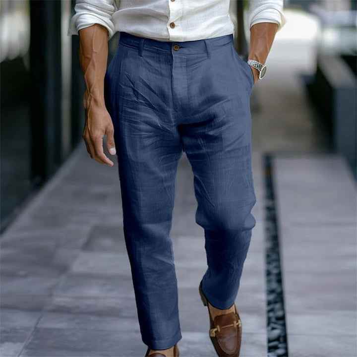 Pantalon droit en lin pour homme blanc élégant style décontracté - Adriano