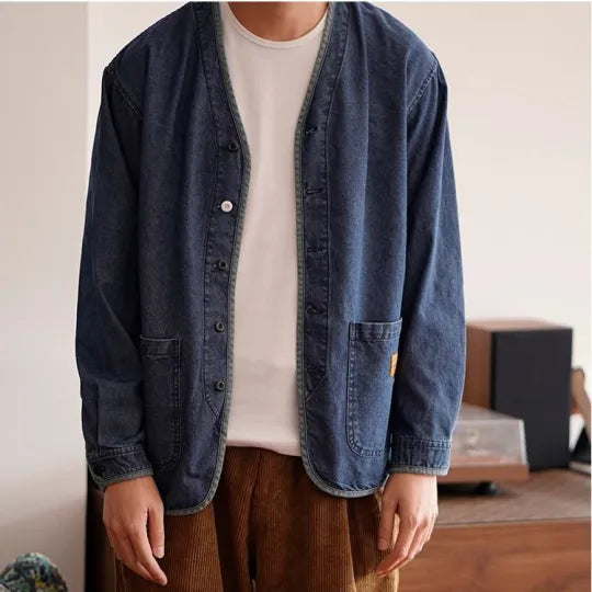 Veste en jean à col en V pour hommes - Milo