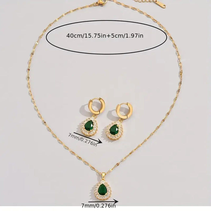 Collier et boucles d'oreilles pendants avec zircon cubique vert - Valenne