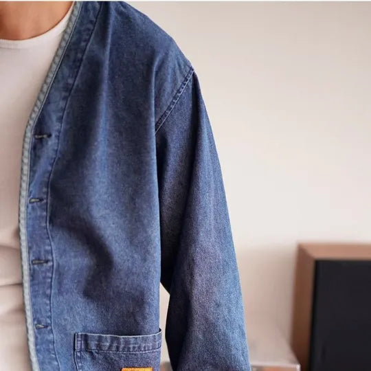 Veste en jean à col en V pour hommes - Milo