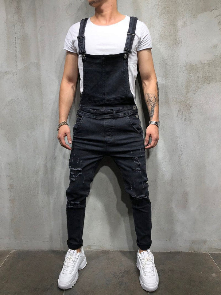 Salopette en jean skinny pour homme avec effet usé