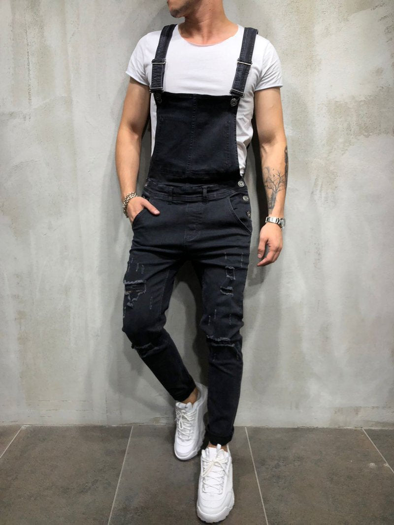 Salopette en jean skinny pour homme avec effet usé