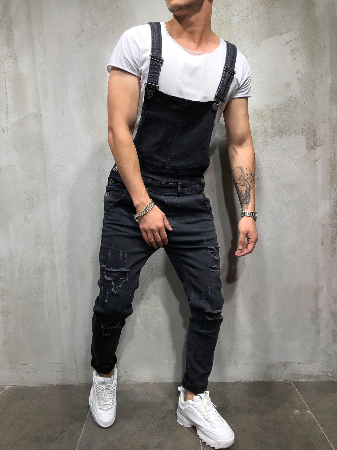 Salopette en jean skinny pour homme avec effet usé