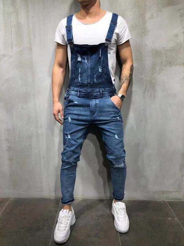 Salopette en denim extensible coupe skinny pour homme