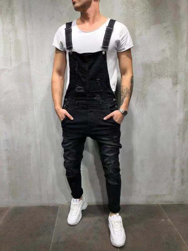 Salopette en denim extensible coupe skinny pour homme