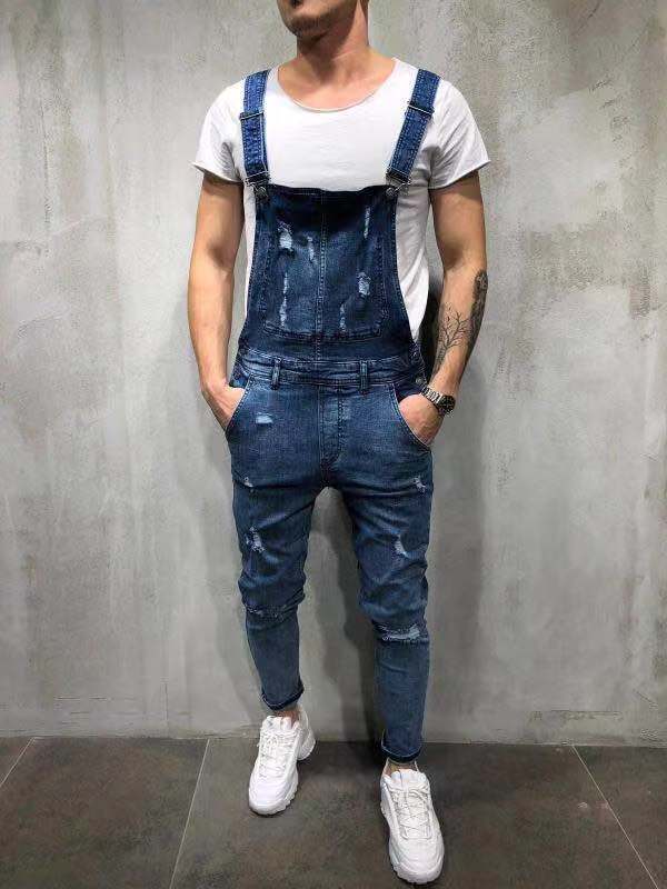 Salopette en denim extensible coupe skinny pour homme