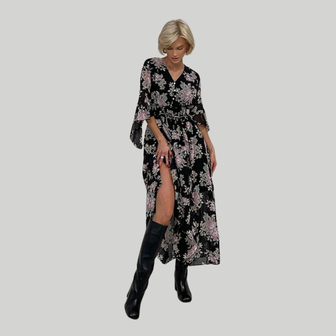 Norian - Robe midi florale avec décolleté en V