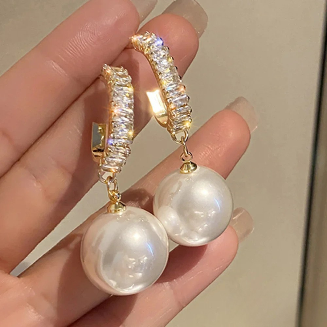 Boucles D'Oreilles Perles Et Zircon Cubique Collection Couture Exclusivité
