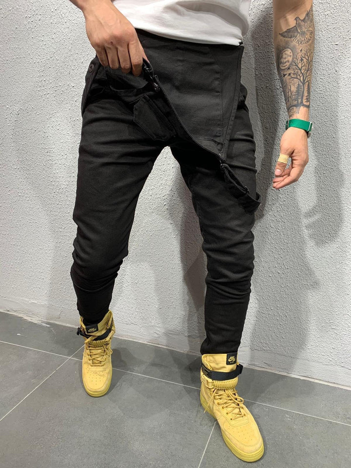 Salopette en jean coupe skinny avec poche à rabat pour homme