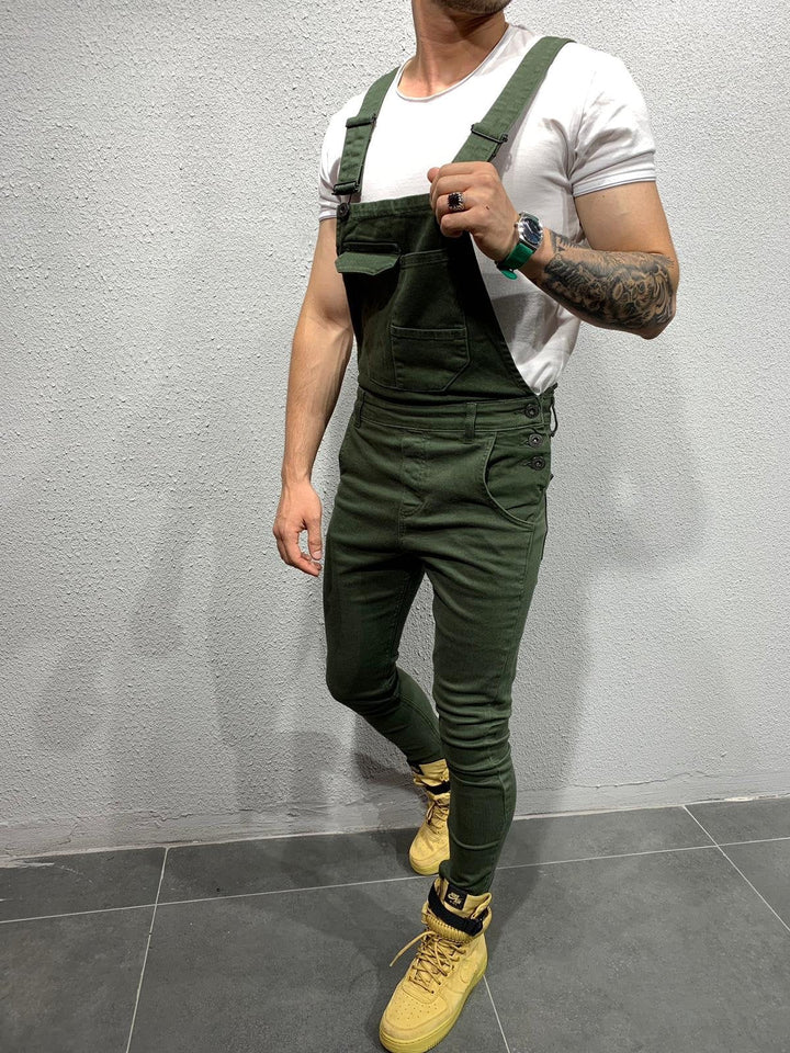 Salopette en jean coupe skinny avec poche à rabat pour homme