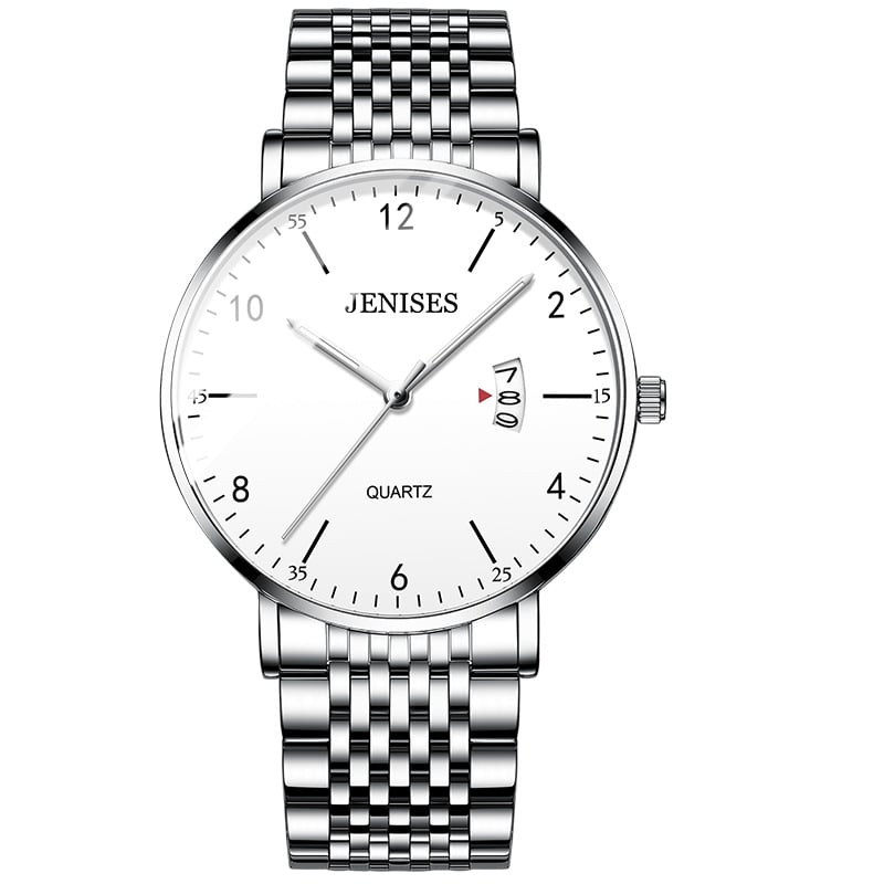 Montre Homme En Acier Inoxydable Cadran Numéroté Avec Grande Lisibilité, Boîtier Fin Et Bracelet À Maillons
