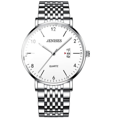 Montre Homme En Acier Inoxydable Cadran Numéroté Avec Grande Lisibilité, Boîtier Fin Et Bracelet À Maillons