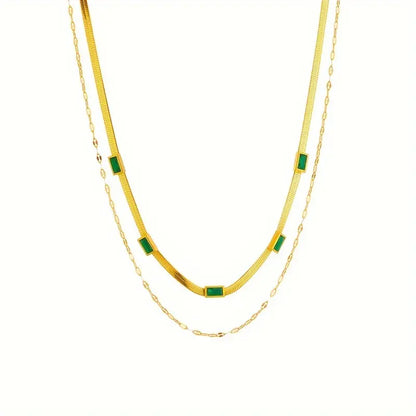 Collier double plaqué or avec rectangles verts - Narelle