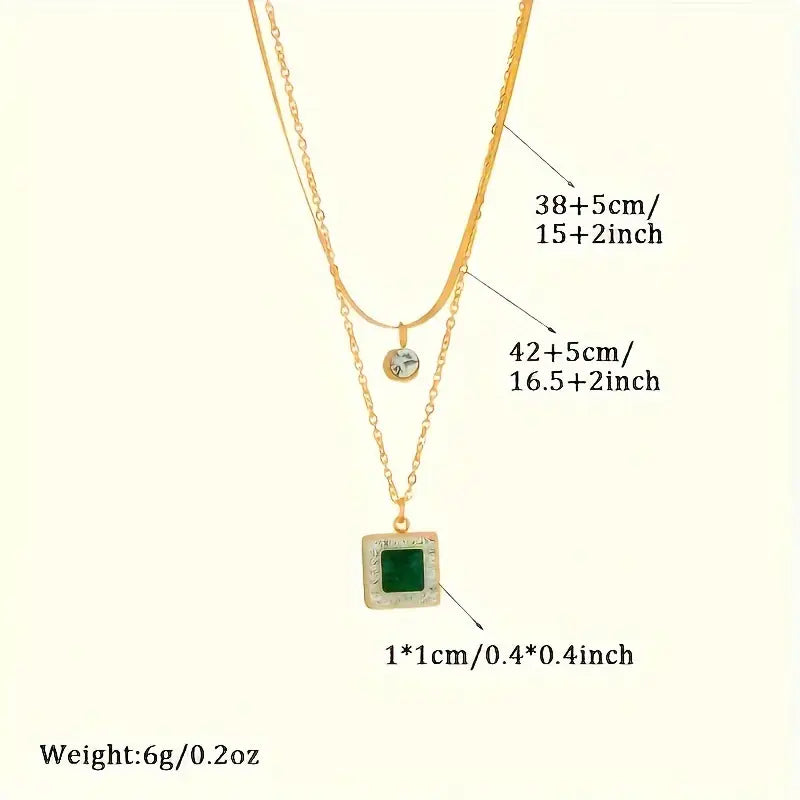 Collier double plaqué or avec pendentifs en cristal et vert - Althea