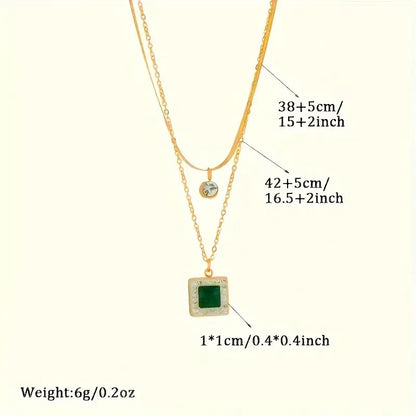 Collier double plaqué or avec pendentifs en cristal et vert - Althea