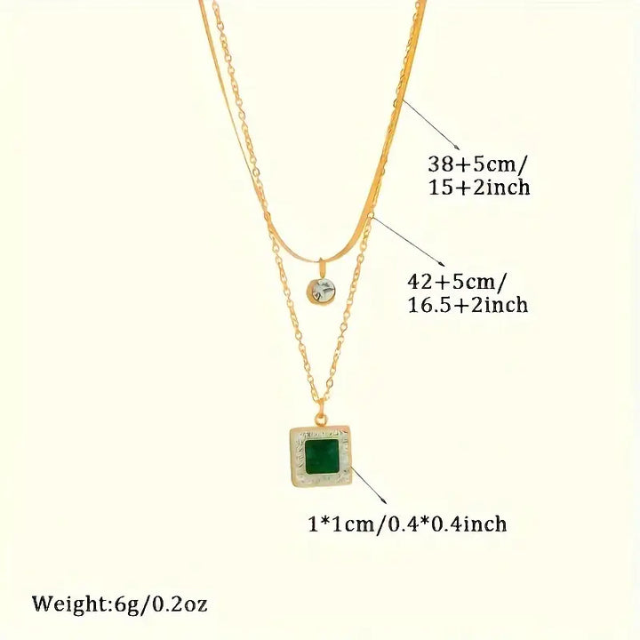 Collier double plaqué or avec pendentifs en cristal et vert - Althea
