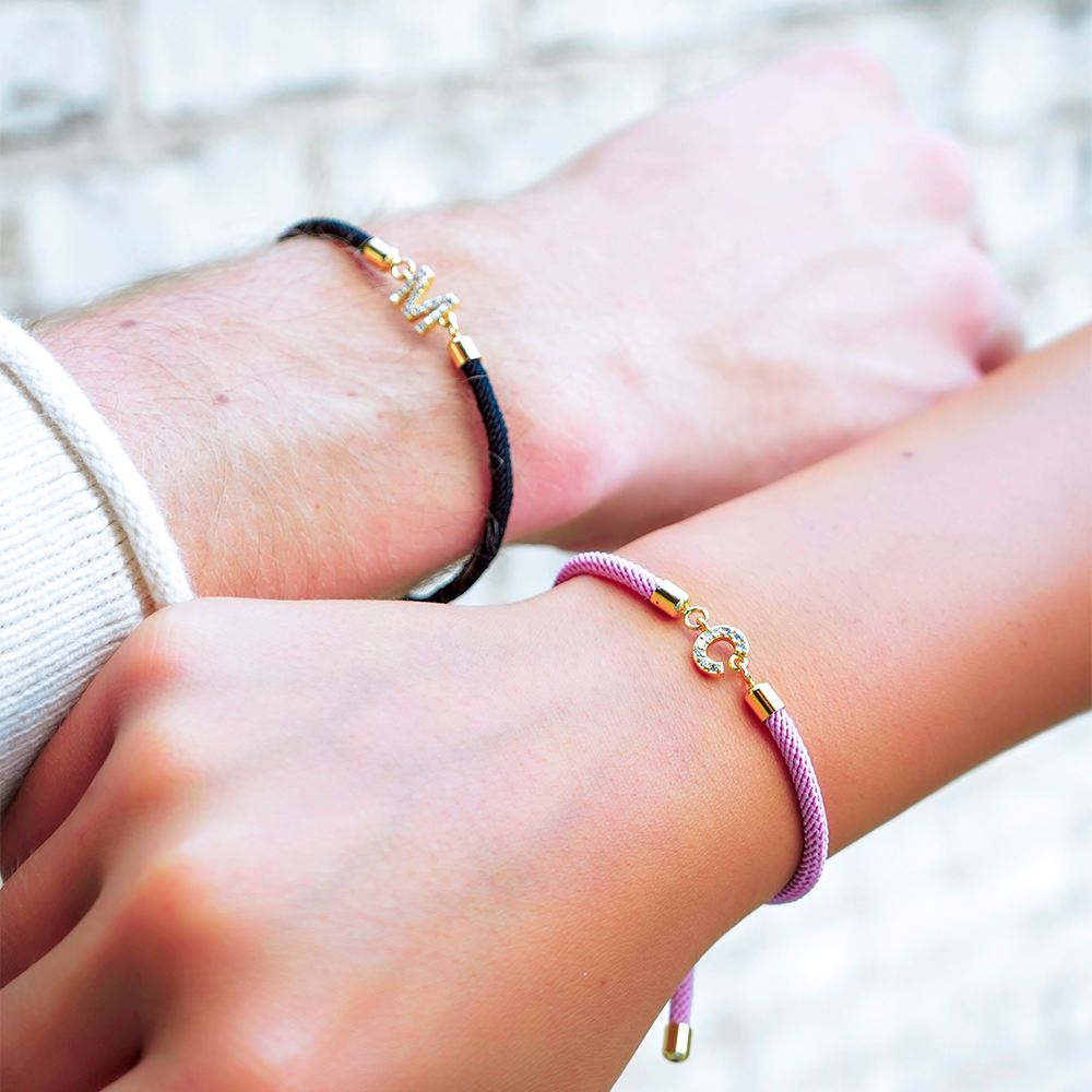 Bracelet unisexe avec corde réglable et lettre initiale - Halimah
