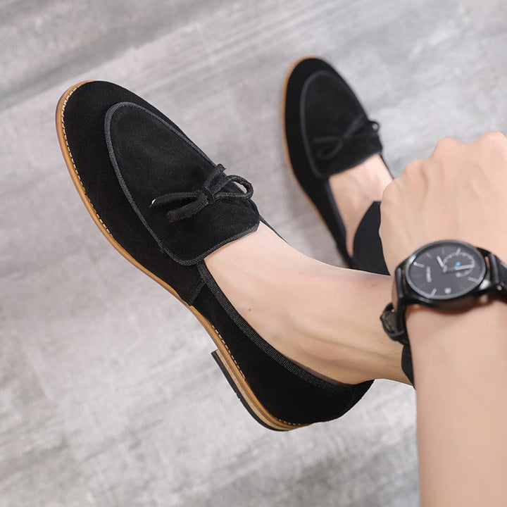 Mocassins à nœud décoratif en cuir velours marron pour hommes - Dorian