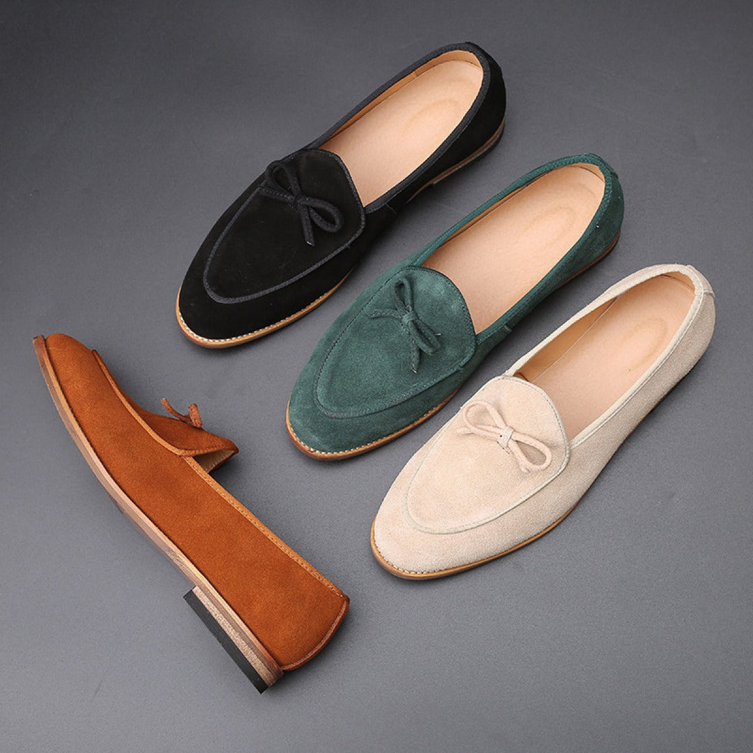 Mocassins à nœud décoratif en cuir velours marron pour hommes - Dorian
